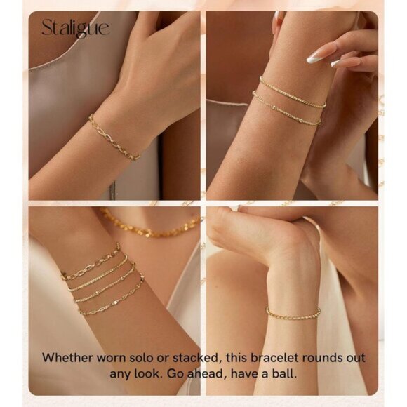 Gold Bracelets for Women,Waterproof Gold Bracelet Stack Set Dainty 18k - Picture 6 of 6